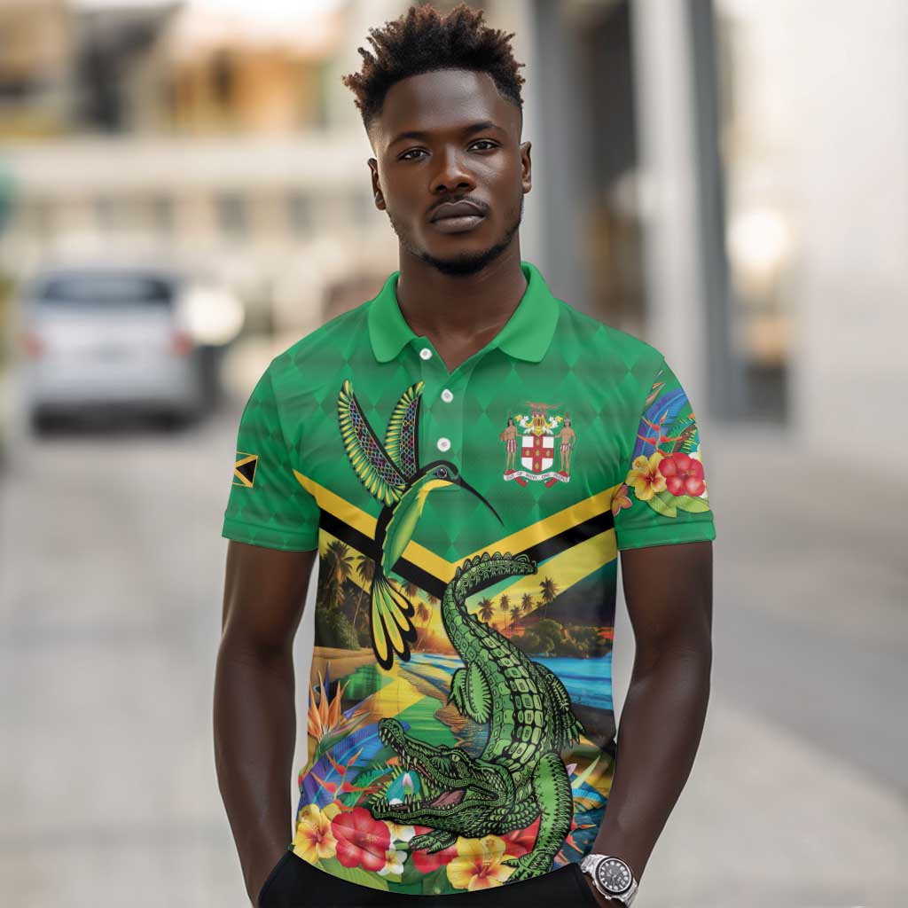 African-American Jamica Personalized Polo Shirt Hummingbird and Crocodiles Tropical