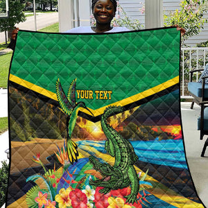 African-American Jamica Personalized Quilt Hummingbird and Crocodiles Tropical