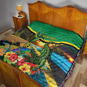 African-American Jamica Personalized Quilt Hummingbird and Crocodiles Tropical