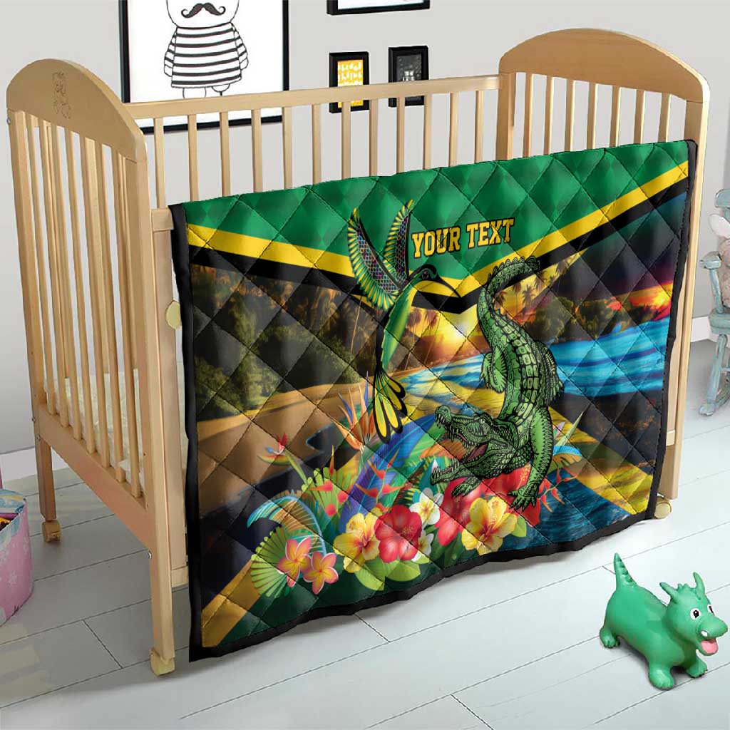 African-American Jamica Personalized Quilt Hummingbird and Crocodiles Tropical