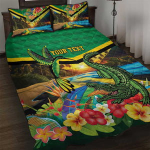 African-American Jamica Personalized Quilt Bed Set Hummingbird and Crocodiles Tropical