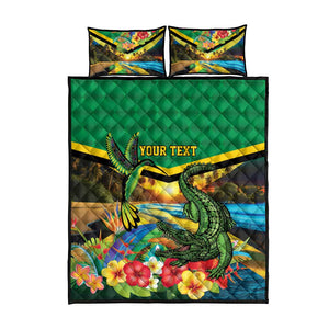 African-American Jamica Personalized Quilt Bed Set Hummingbird and Crocodiles Tropical
