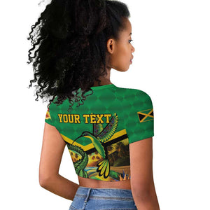 African-American Jamica Personalized Raglan Cropped T shirt Hummingbird and Crocodiles Tropical