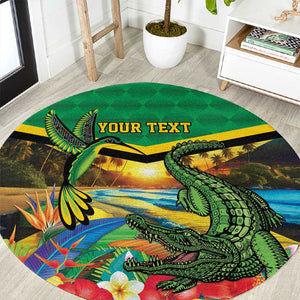African-American Jamica Personalized Round Carpet Hummingbird and Crocodiles Tropical
