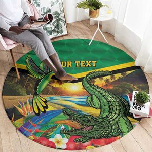 African-American Jamica Personalized Round Carpet Hummingbird and Crocodiles Tropical