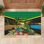 African-American Jamica Personalized Rubber Doormat Hummingbird and Crocodiles Tropical