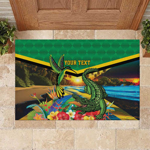 African-American Jamica Personalized Rubber Doormat Hummingbird and Crocodiles Tropical
