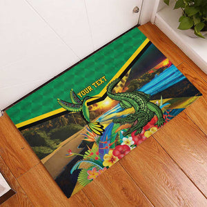 African-American Jamica Personalized Rubber Doormat Hummingbird and Crocodiles Tropical