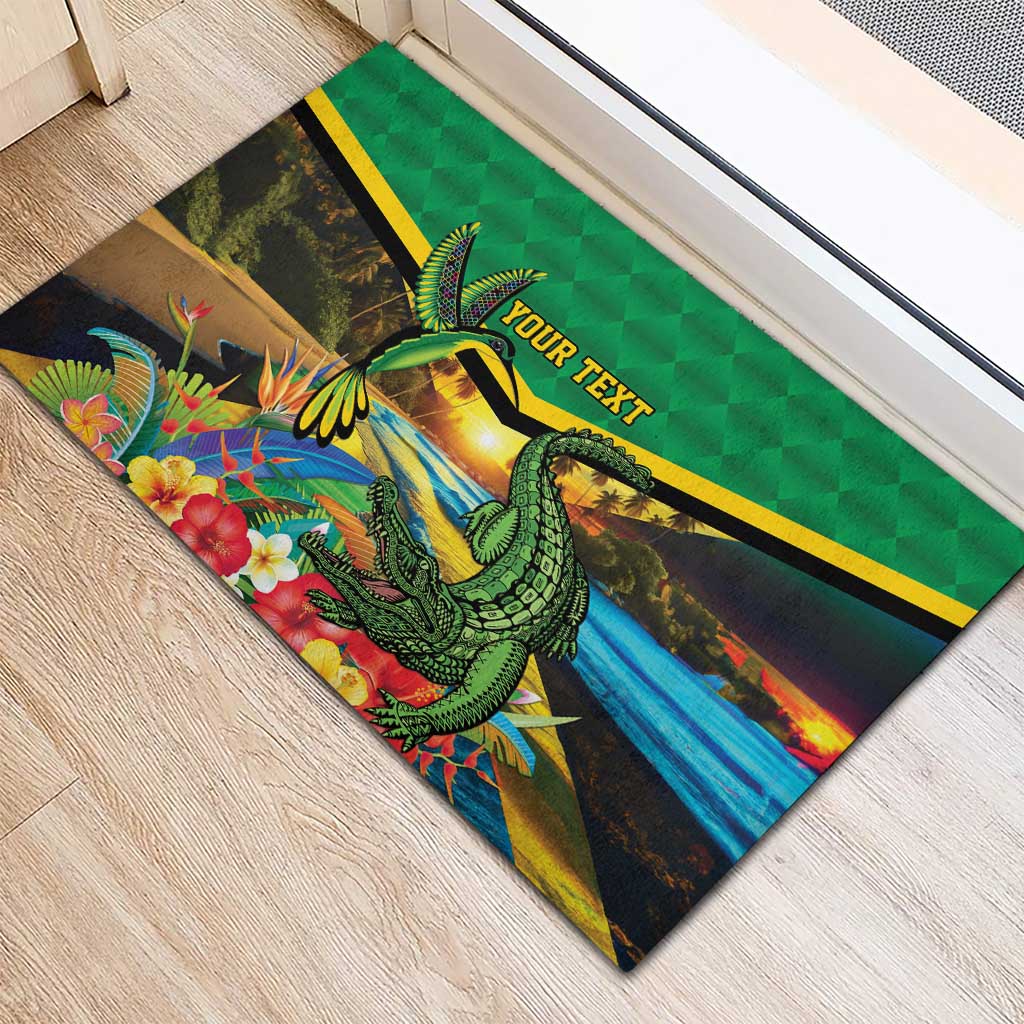 African-American Jamica Personalized Rubber Doormat Hummingbird and Crocodiles Tropical