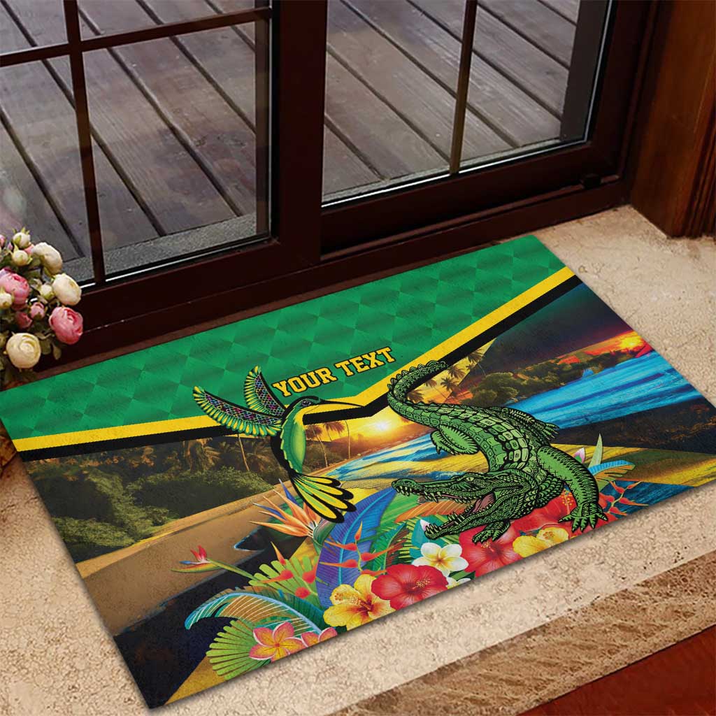 African-American Jamica Personalized Rubber Doormat Hummingbird and Crocodiles Tropical
