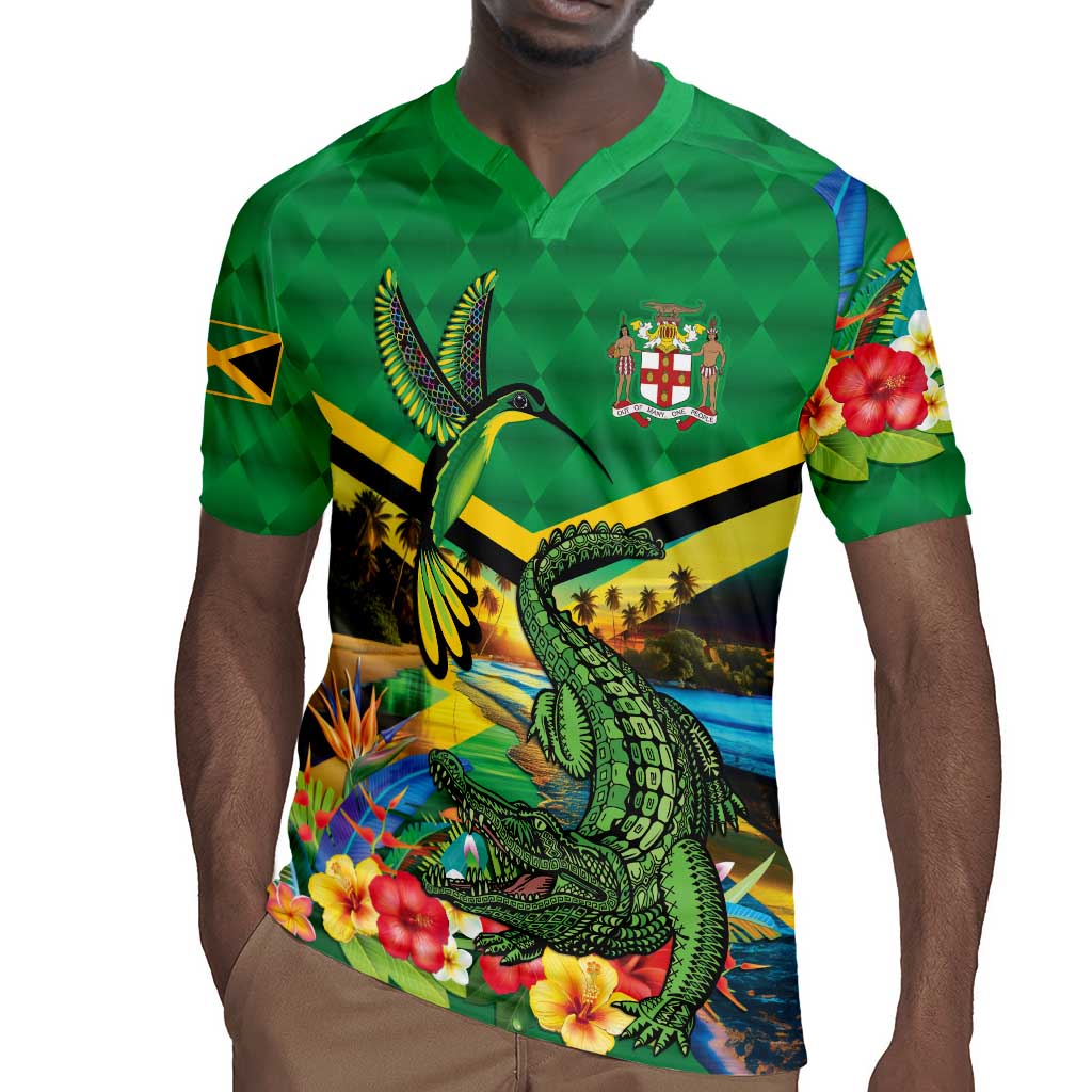African-American Jamica Personalized Rugby Jersey Hummingbird and Crocodiles Tropical