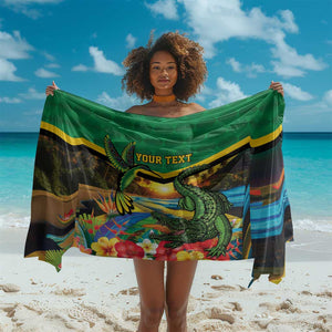 African-American Jamica Personalized Sarong Hummingbird and Crocodiles Tropical