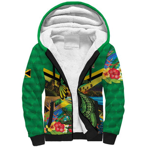 African-American Jamica Personalized Sherpa Hoodie Hummingbird and Crocodiles Tropical