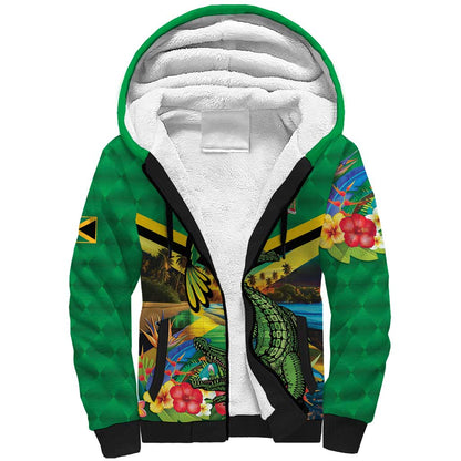 African-American Jamica Personalized Sherpa Hoodie Hummingbird and Crocodiles Tropical
