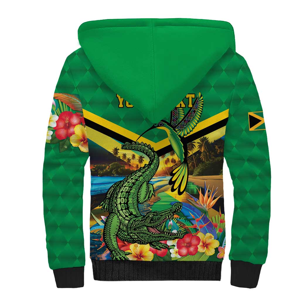 African-American Jamica Personalized Sherpa Hoodie Hummingbird and Crocodiles Tropical