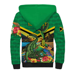 African-American Jamica Personalized Sherpa Hoodie Hummingbird and Crocodiles Tropical