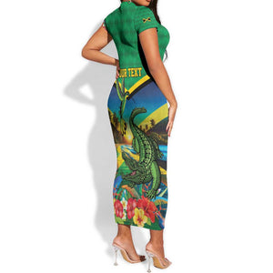 African Jamaica Personalized Short Sleeve Bodycon Dress Hummingbird and Crocodiles Tropical LT9