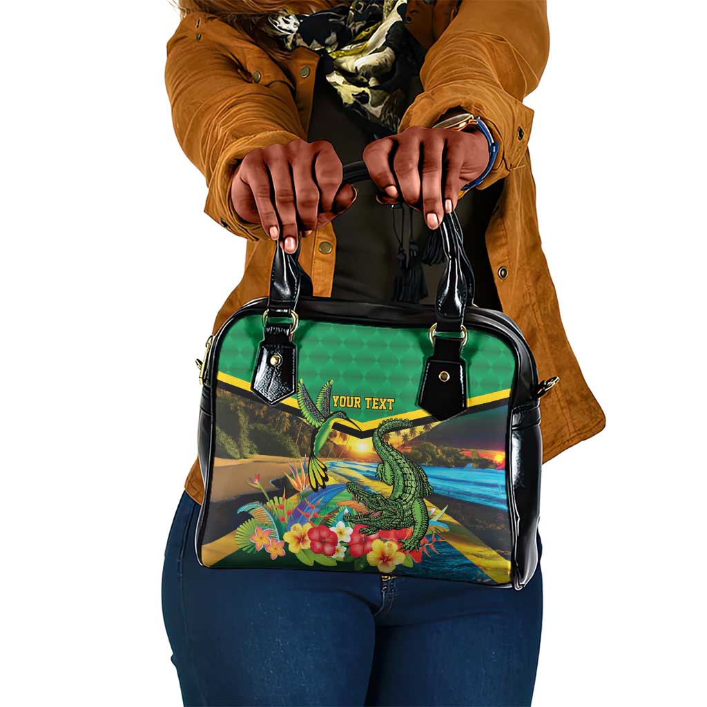 African-American Jamica Personalized Shoulder Handbag Hummingbird and Crocodiles Tropical