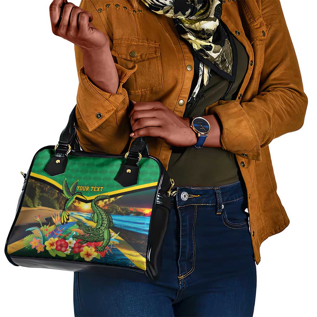 African-American Jamica Personalized Shoulder Handbag Hummingbird and Crocodiles Tropical