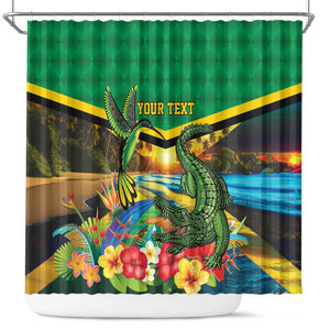 African-American Jamica Personalized Shower Curtain Hummingbird and Crocodiles Tropical