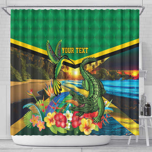 African-American Jamica Personalized Shower Curtain Hummingbird and Crocodiles Tropical