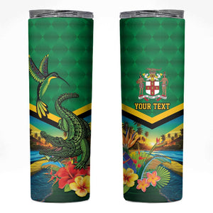 African-American Jamica Personalized Skinny Tumbler Hummingbird and Crocodiles Tropical
