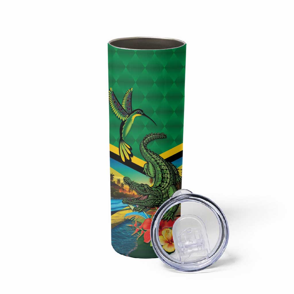 African-American Jamica Personalized Skinny Tumbler Hummingbird and Crocodiles Tropical