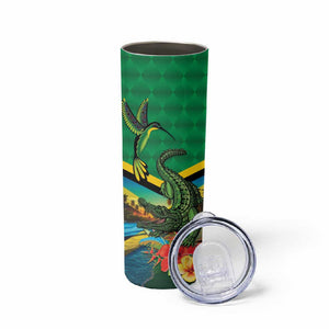 African-American Jamica Personalized Skinny Tumbler Hummingbird and Crocodiles Tropical