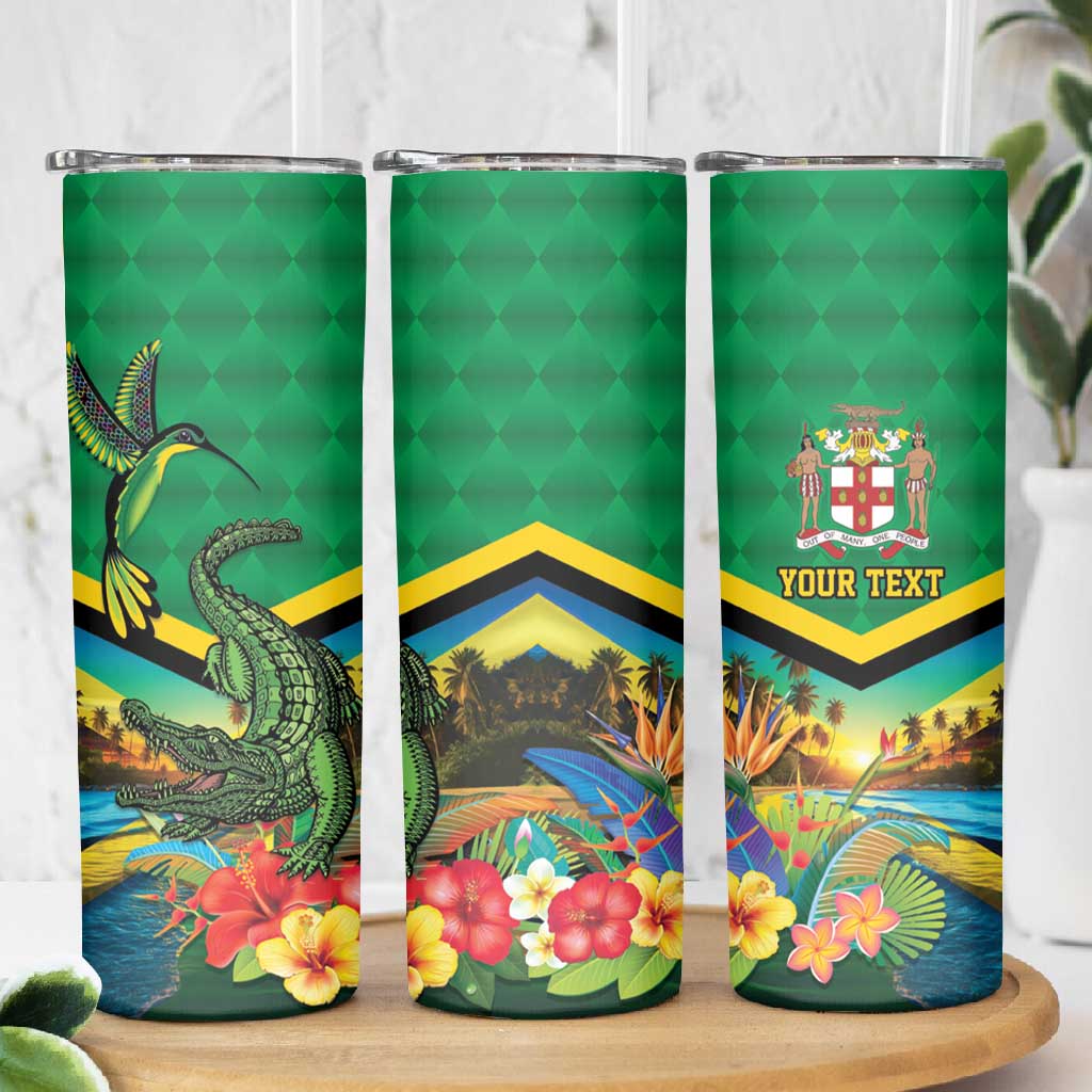 African-American Jamica Personalized Skinny Tumbler Hummingbird and Crocodiles Tropical