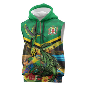 African-American Jamica Personalized Sleeveless Zip Hoodie Hummingbird and Crocodiles Tropical - African Pride