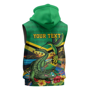 African-American Jamica Personalized Sleeveless Zip Hoodie Hummingbird and Crocodiles Tropical - African Pride