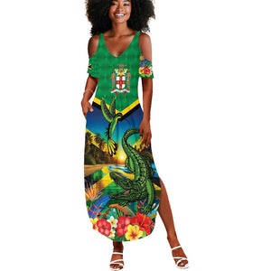 African-American Jamica Personalized Summer Maxi Dress Hummingbird and Crocodiles Tropical