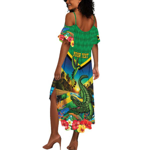 African-American Jamica Personalized Summer Maxi Dress Hummingbird and Crocodiles Tropical