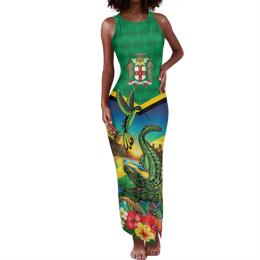 African-American Jamica Personalized Tank Maxi Dress Hummingbird and Crocodiles Tropical