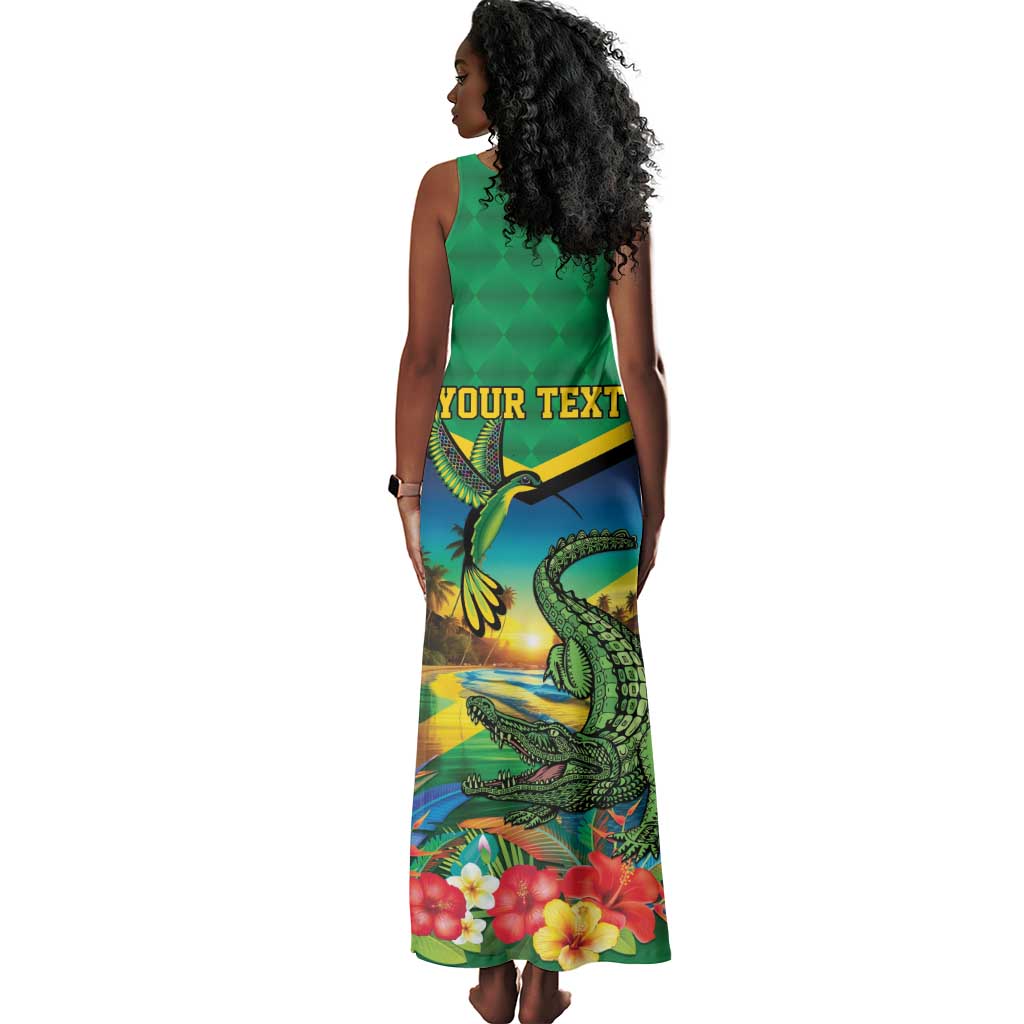 African-American Jamica Personalized Tank Maxi Dress Hummingbird and Crocodiles Tropical