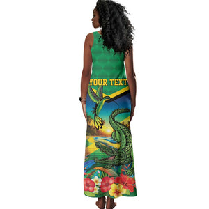 African-American Jamica Personalized Tank Maxi Dress Hummingbird and Crocodiles Tropical