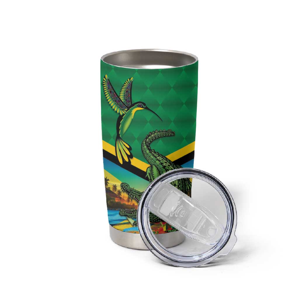 African-American Jamica Personalized Tumbler Cup Hummingbird and Crocodiles Tropical