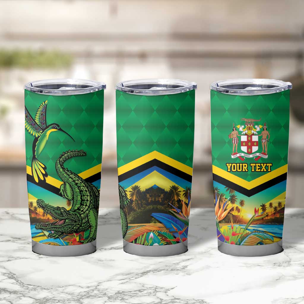 African-American Jamica Personalized Tumbler Cup Hummingbird and Crocodiles Tropical