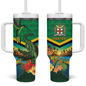African-American Jamica Personalized Tumbler With Handle Hummingbird and Crocodiles Tropical