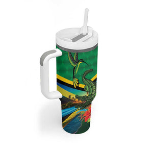 African-American Jamica Personalized Tumbler With Handle Hummingbird and Crocodiles Tropical