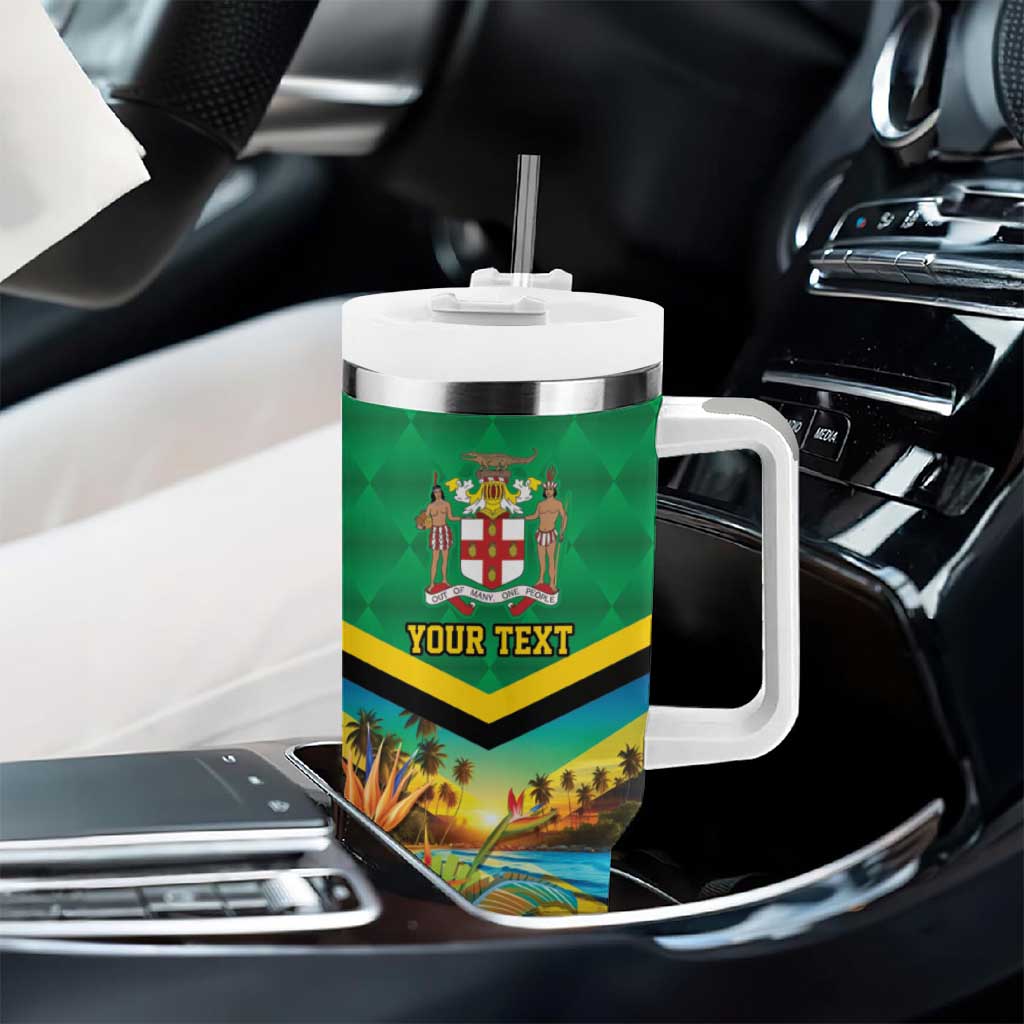 African-American Jamica Personalized Tumbler With Handle Hummingbird and Crocodiles Tropical