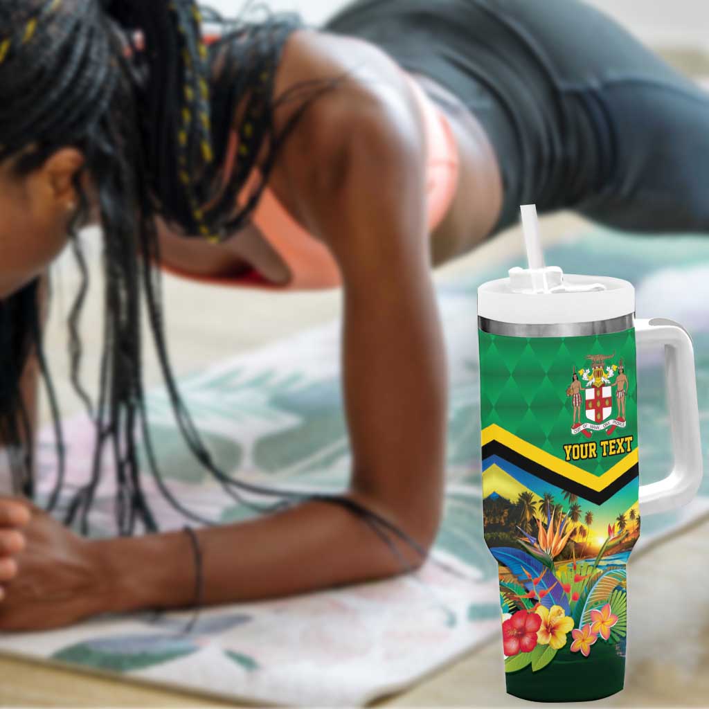 African-American Jamica Personalized Tumbler With Handle Hummingbird and Crocodiles Tropical