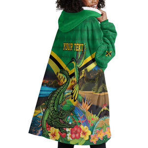 African-American Jamica Personalized Wearable Blanket Hoodie Hummingbird and Crocodiles Tropical