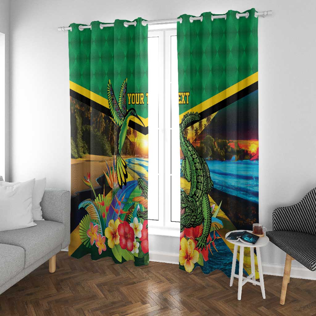 African-American Jamica Personalized Window Curtain Hummingbird and Crocodiles Tropical
