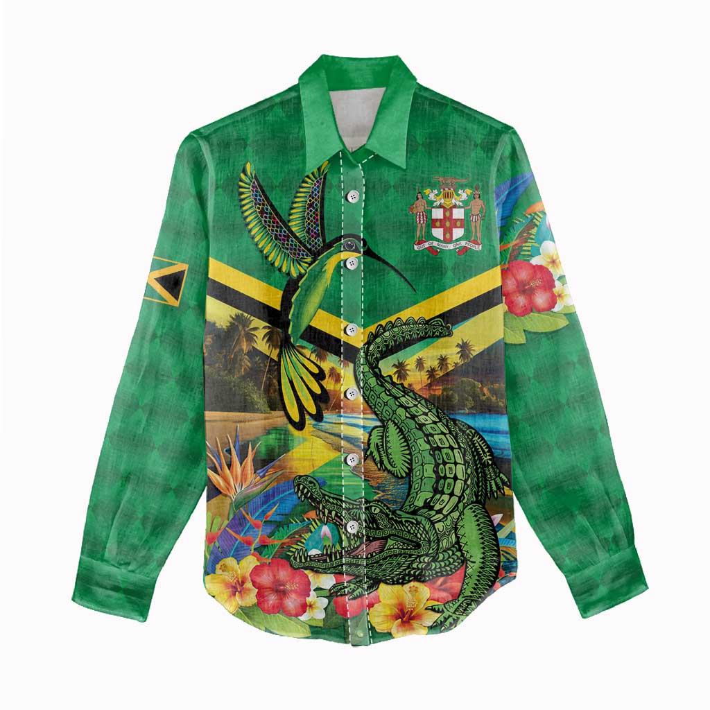 African-American Jamica Personalized Women Casual Shirt Hummingbird and Crocodiles Tropical