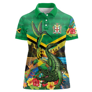 African-American Jamica Personalized Women Polo Shirt Hummingbird and Crocodiles Tropical