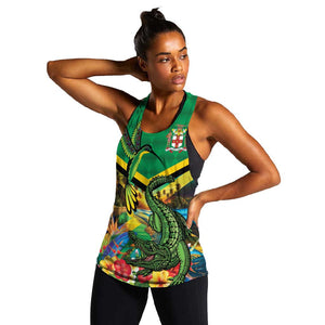African-American Jamica Personalized Women Racerback Tank Hummingbird and Crocodiles Tropical