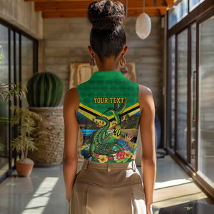 African-American Jamica Personalized Women Sleeveless Polo Shirt Hummingbird and Crocodiles Tropical