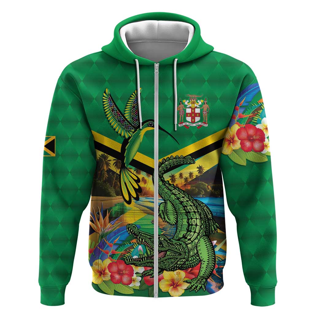 African-American Jamica Personalized Zip Hoodie Hummingbird and Crocodiles Tropical