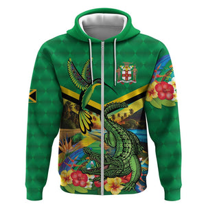 African-American Jamica Personalized Zip Hoodie Hummingbird and Crocodiles Tropical